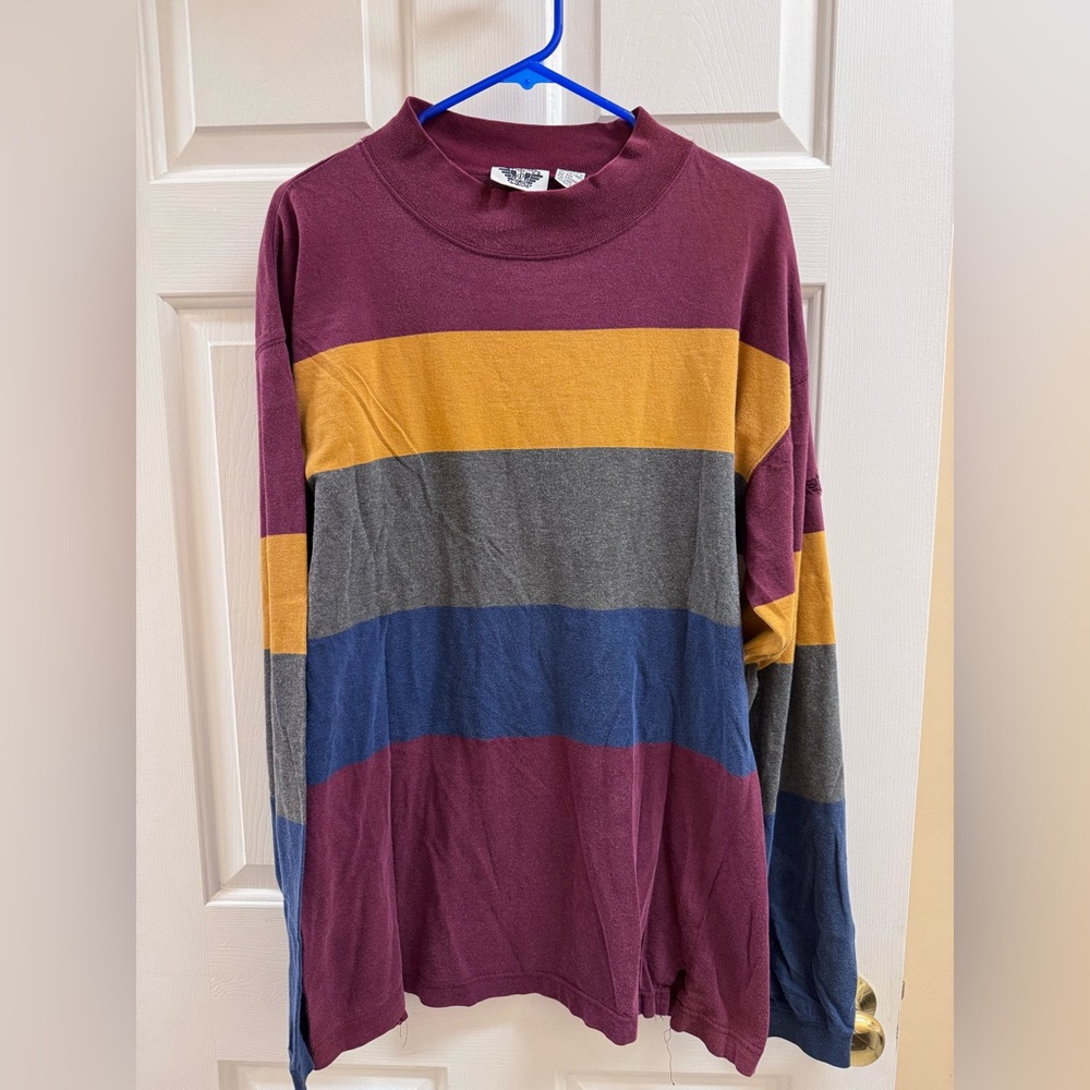 Men's Large Tall Striped Long Sleeve Dockers MockNeck Shirt 90s Vintage Gorpcore
